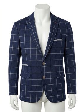 $543 A Fish Named Fred Navy Windowpane Blazer - Classic Suit Jacket 44